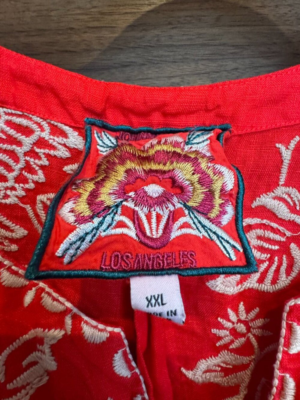 Johnny Was XXL Red Linen Parrot Floral Embroidered Tunic Blouse Boho - Picture 3 of 7